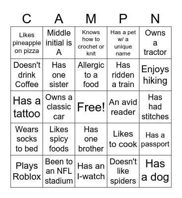 Mill-Wil-Will Campout 2025 Bingo Card