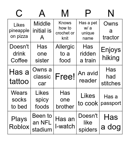 Mill-Wil-Will Campout 2025 Bingo Card