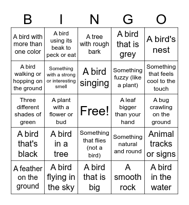 Bird and Nature Bingo Card