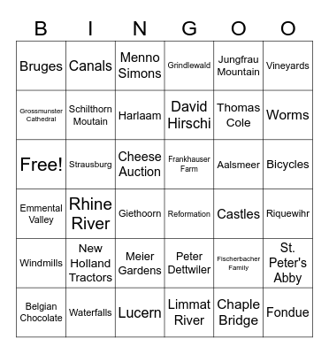 New Holland Group Travel Bingo Card