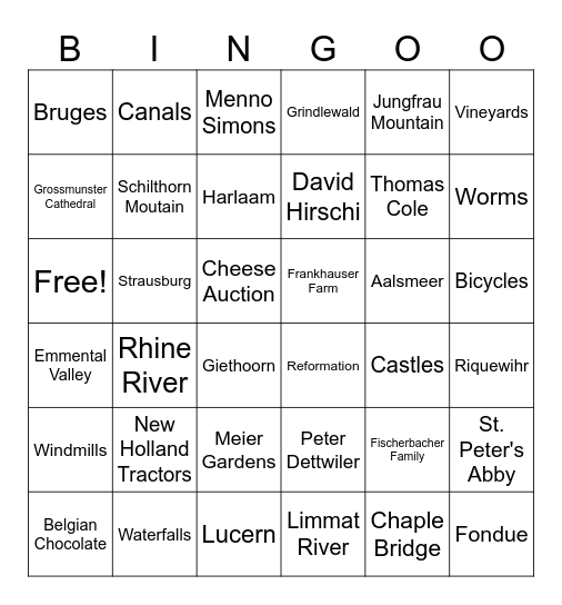 New Holland Group Travel Bingo Card
