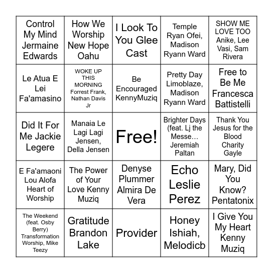 Praise and Worship Bingo Card