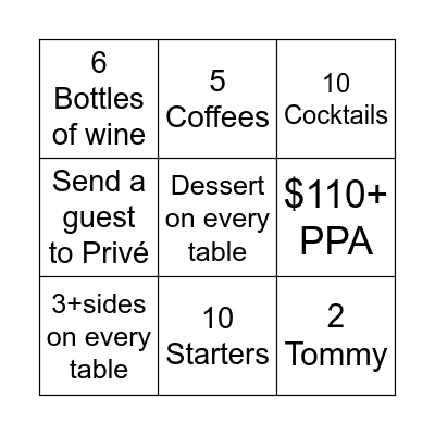 Server Bingo Card