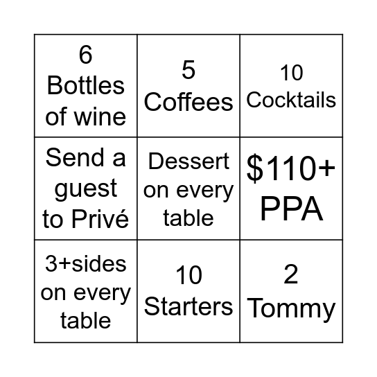 Server Bingo Card