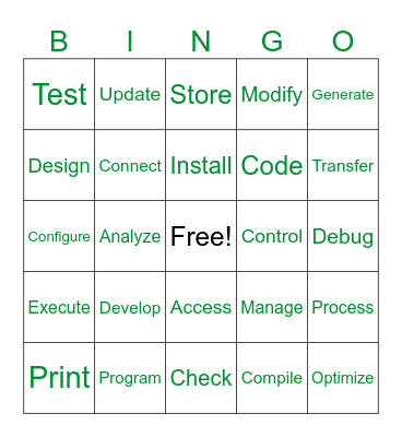 Regular Verbs in Present Simple Bingo Card