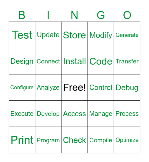 Regular Verbs in Present Simple Bingo Card