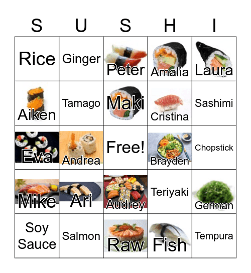 Kahn Sushi Night Bingo Card