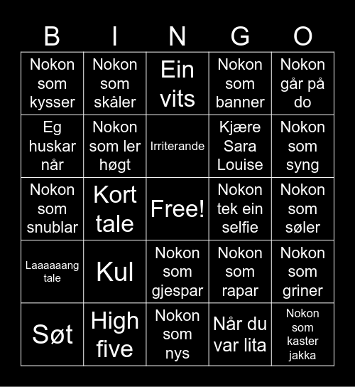 Sara Louise si konfirmasjon Bingo Card