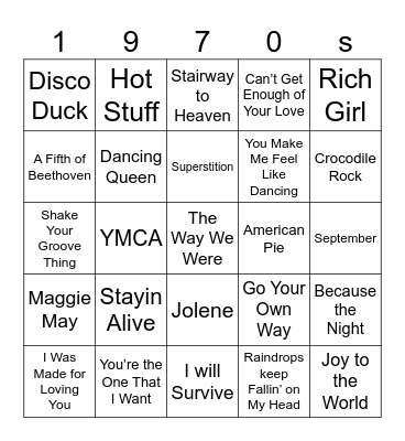 1970s 2025 Bingo Card
