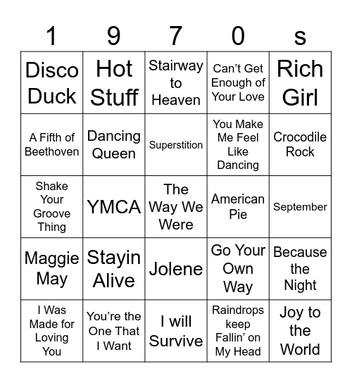1970s 2025 Bingo Card