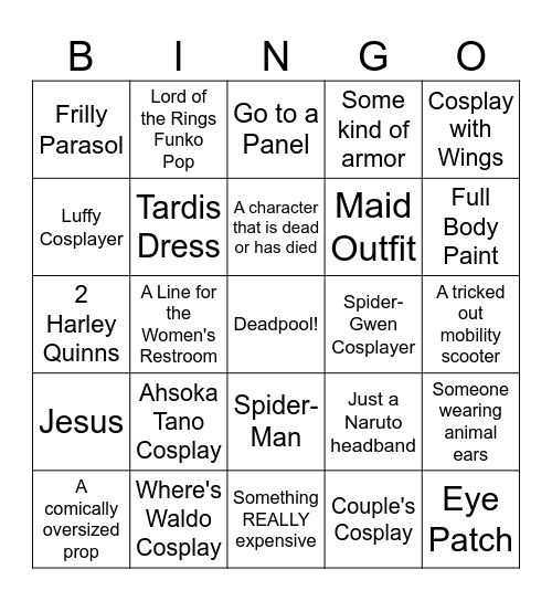 Comicon Bingo 2025 Bingo Card