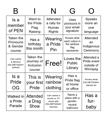 Pride Bingo Card