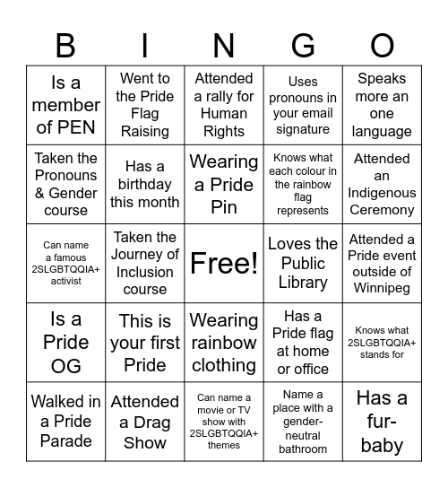Pride Bingo Card