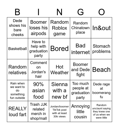 2025 California trip Bingo Card