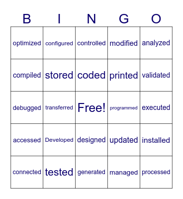 Regular Verbs in Past Simple Bingo Card
