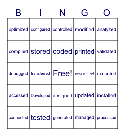 Regular Verbs in Past Simple Bingo Card