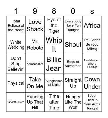 1980s 2025 Bingo Card