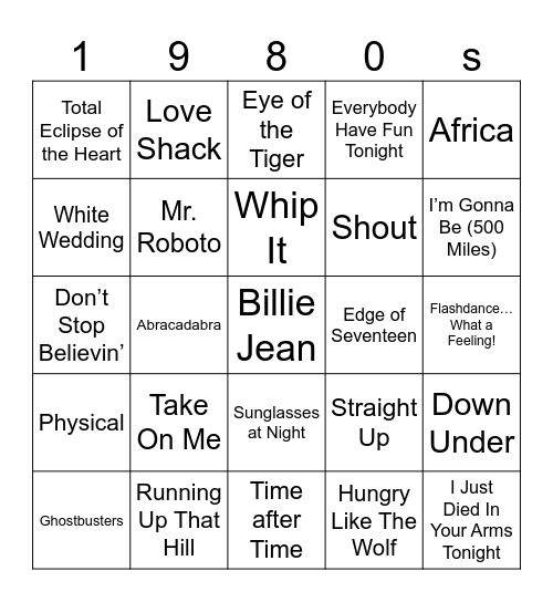 1980s 2025 Bingo Card