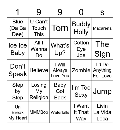 1990s 2025 Bingo Card