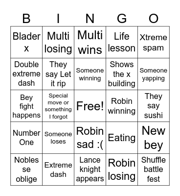 Beyblade x anime bingo Card