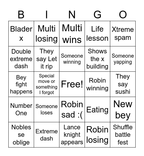 Beyblade x anime bingo Card