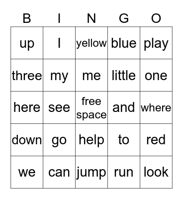 Sight word Bingo Card