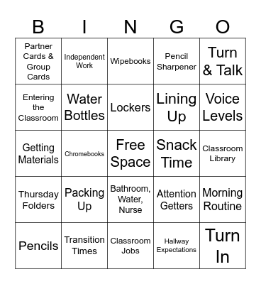 Routines & Procedures Bingo Card