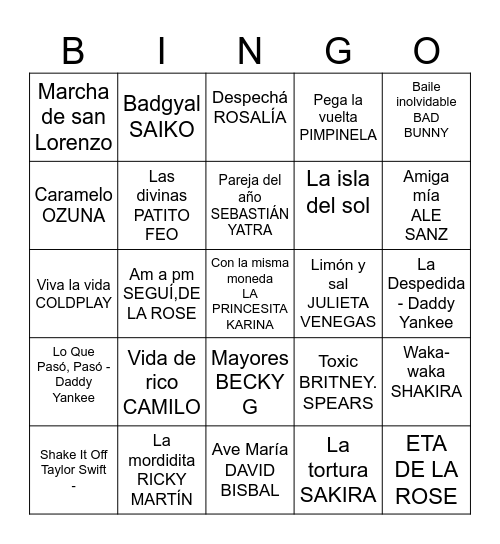Bingo musical !!! Bingo Card