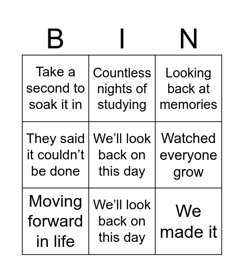Grad speech Bingo Card