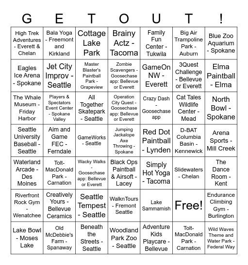 GetOut Pass and More Bingo Card