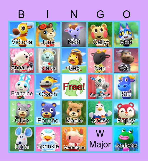 Animal Crossing Bingo Card