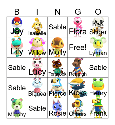 Animal Crossing Bingo Card