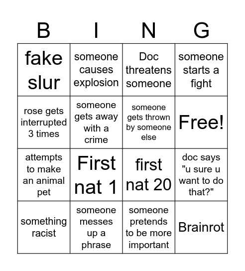 DND Bingo Card