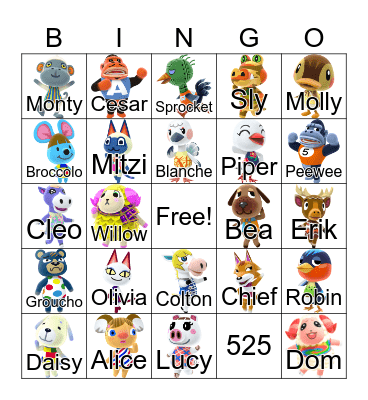 Animal Crossing Bingo Card