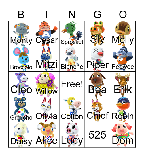 Animal Crossing Bingo Card