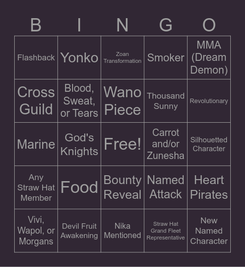 One Piece Chapters 1148 & 1149 Bingo Card