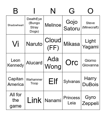 Nastya's Bingo Card