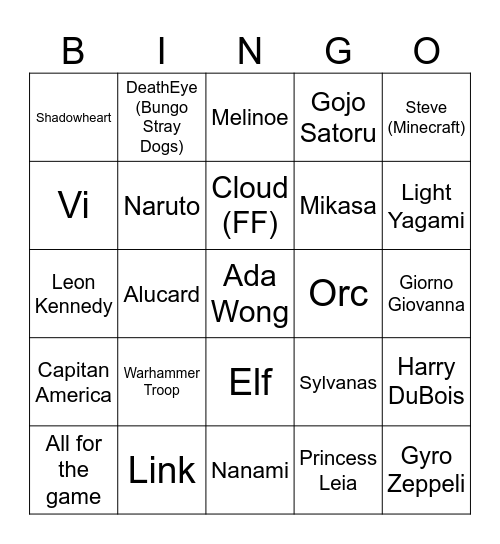 Nastya's Bingo Card
