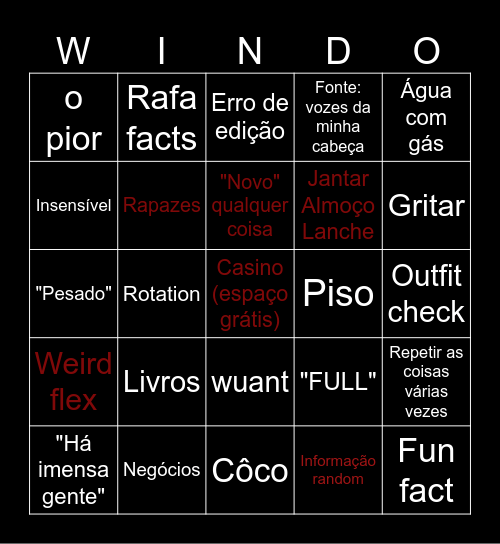 WINDOH BINGOH Bingo Card