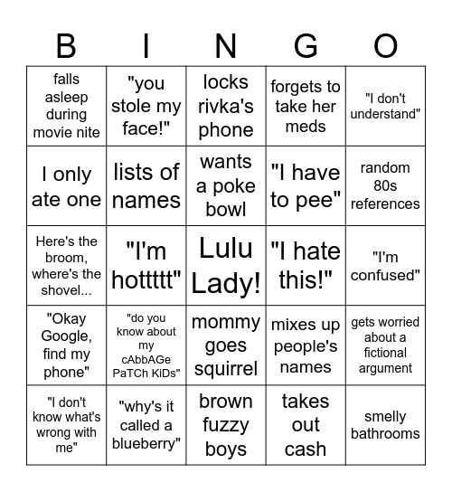 Lulu Lady!! Bingo Card
