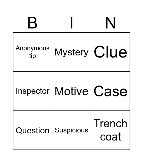 Detective Bingo! Bingo Card