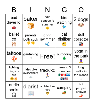 mush soup bingo Card