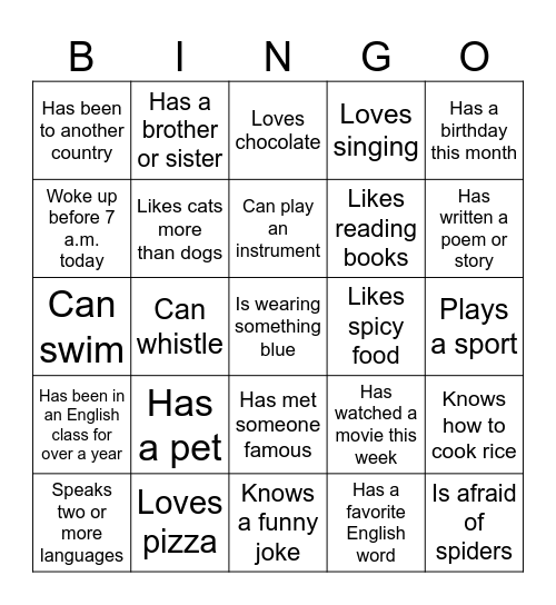 Human bingo Card