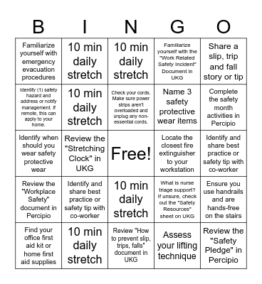 Safety Bingo - HSoA Bingo Card