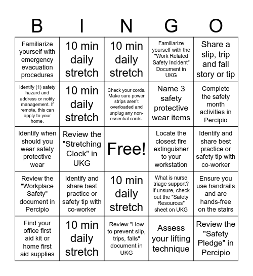 Safety Bingo - HSoA Bingo Card