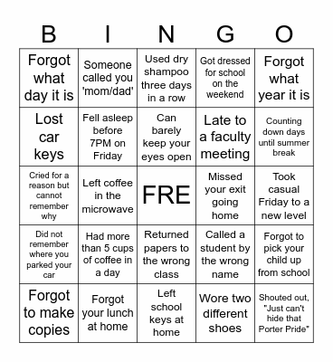 PORTER MS Bingo Card