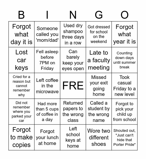PORTER MS Bingo Card