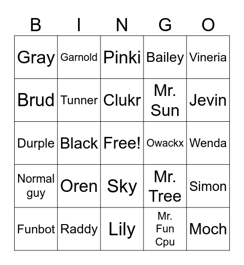 Sprunki Bingo Card