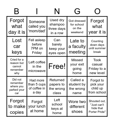 PORTER MS Bingo Card