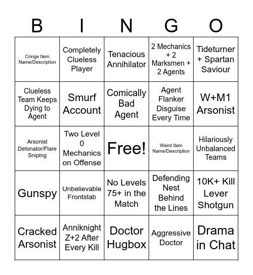 TC2 Match Bingo Card